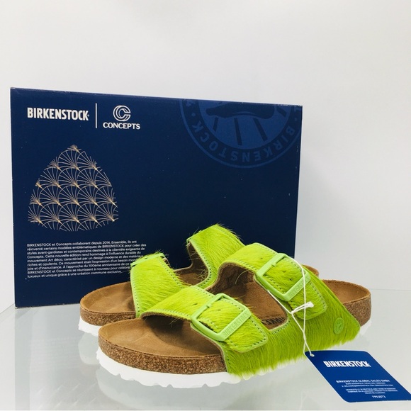 Birkenstock Arizona Hairy Lime Green Sandals Size EU 38 Narrow Fit - Picture 1 of 15